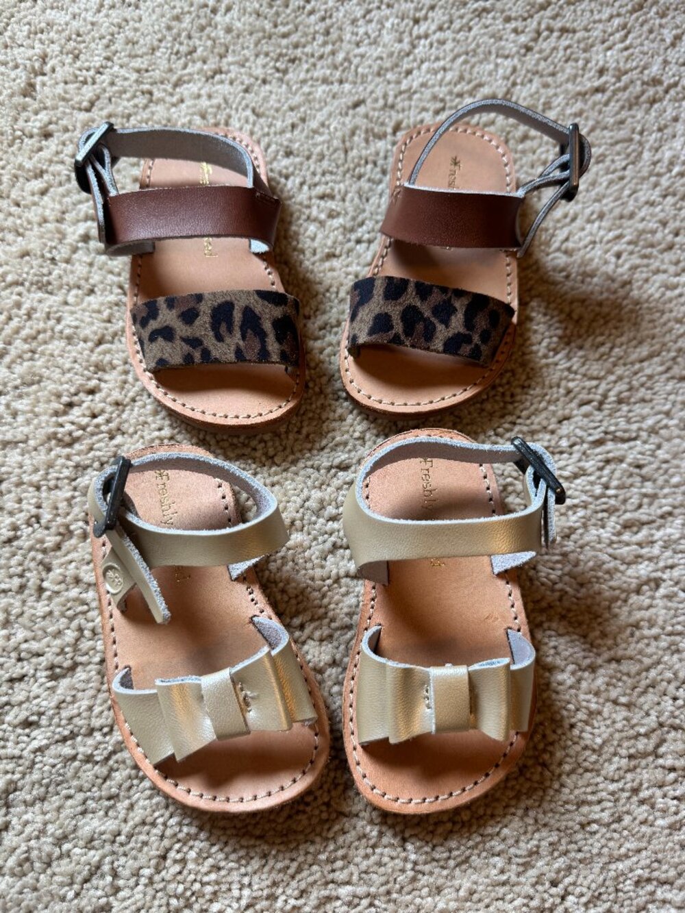 Freshly Picked Leopard Sandals and Platinum Bayview Sandals with Bows Size 3